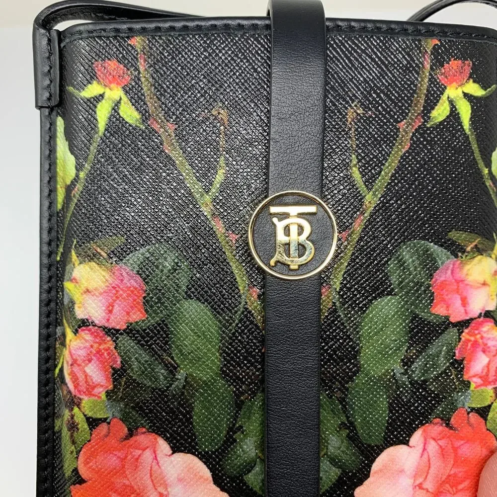Burberry Rose Print E-Canvas Anne Phone Case Crossbody W/Card Slots 2021 SS